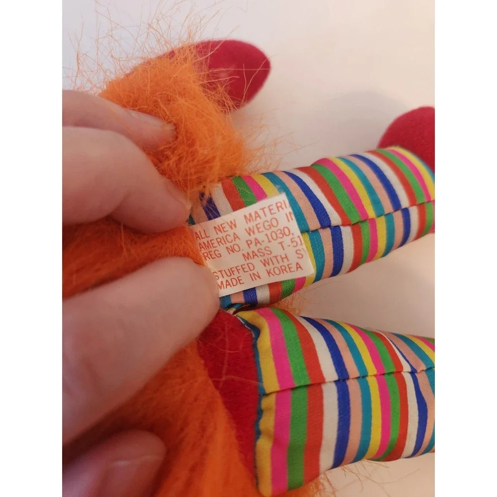 Vtg Wego Kissy Fuzzy Plush Furry Orange Sprite Doll 1982 Rubber Face Rainbow Leg